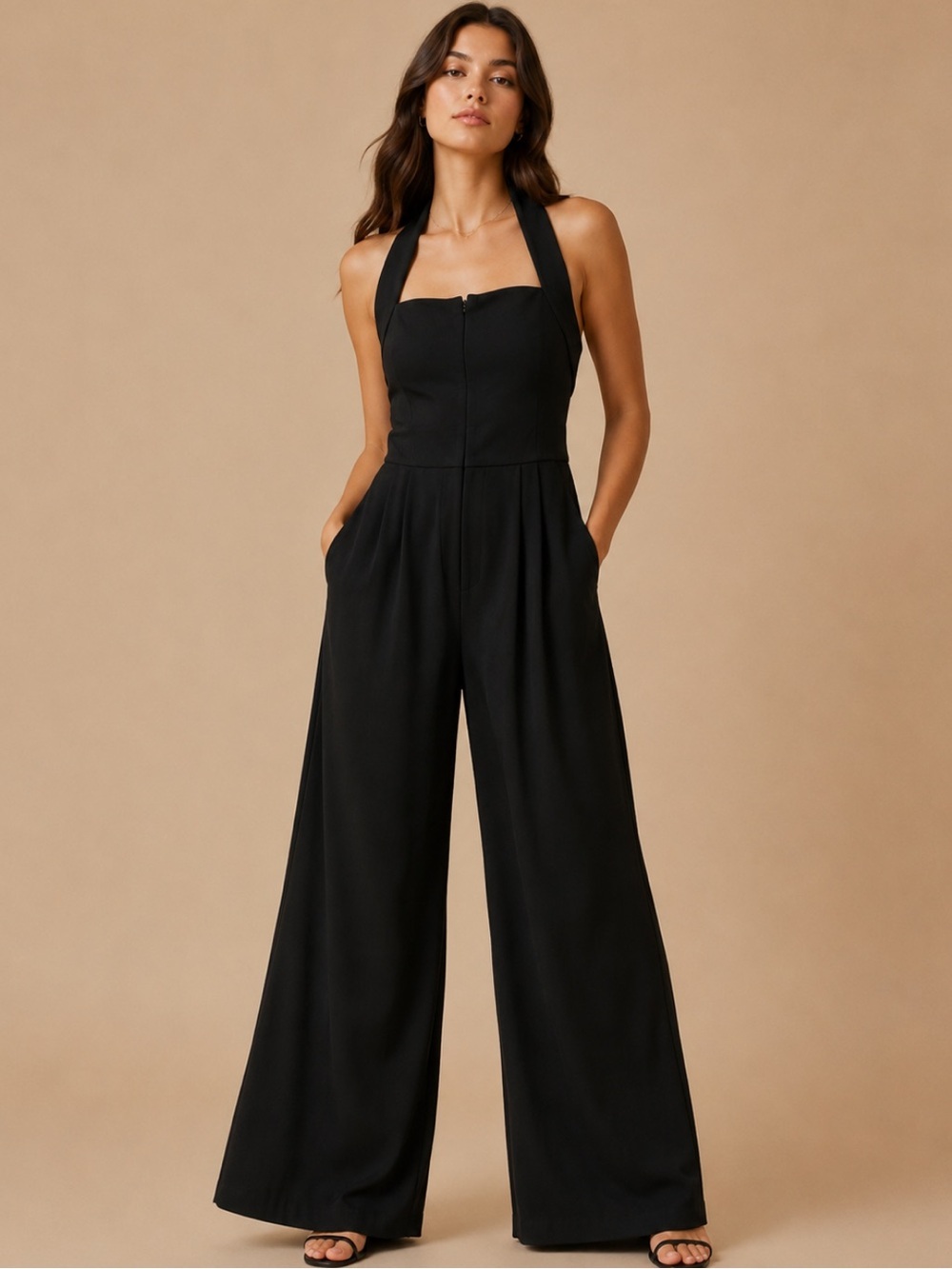 Noyius Black Wide Leg Halter Jumpsuit NWT Size Small